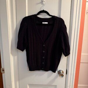 Black cable knit cardigan sweater short sleeve never worn